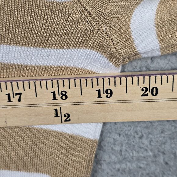 Faded Glory Shirt Sweater Tunic Top L Taupe White Striped Collared Preppy Modern - Picture 8 of 15